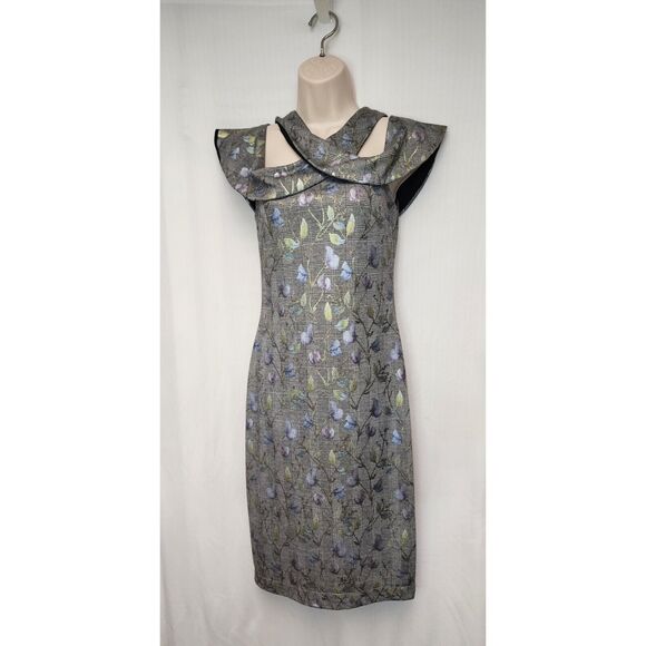 Rachel Roy Jolie Grey Metallic Floral Plaid Crossover Neckline Dress Size S NWOT - Picture 7 of 8